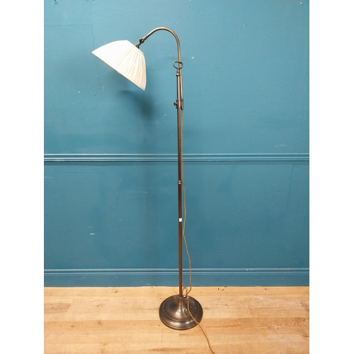 64 - Good quality bronzed metal standard lamp with cloth shade {170 cm H x 54 cm W x 30 cm D}.