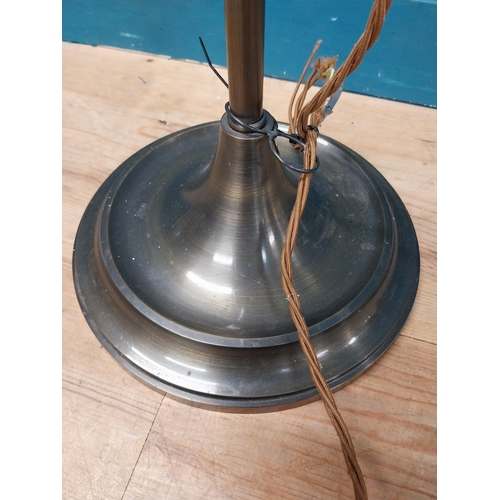 64 - Good quality bronzed metal standard lamp with cloth shade {170 cm H x 54 cm W x 30 cm D}.