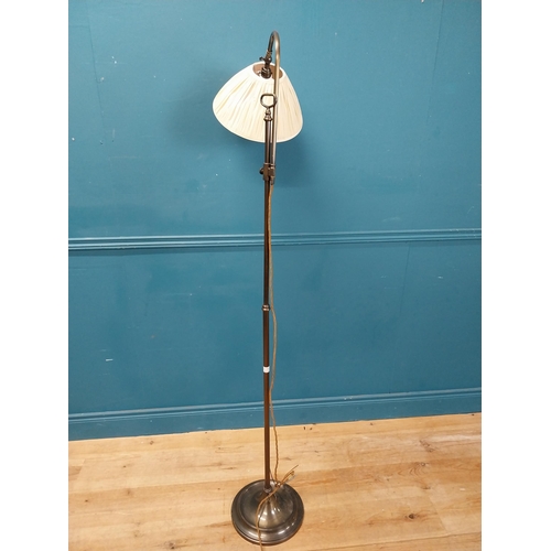 64 - Good quality bronzed metal standard lamp with cloth shade {170 cm H x 54 cm W x 30 cm D}.