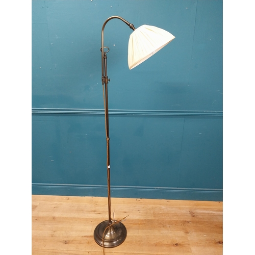 64 - Good quality bronzed metal standard lamp with cloth shade {170 cm H x 54 cm W x 30 cm D}.