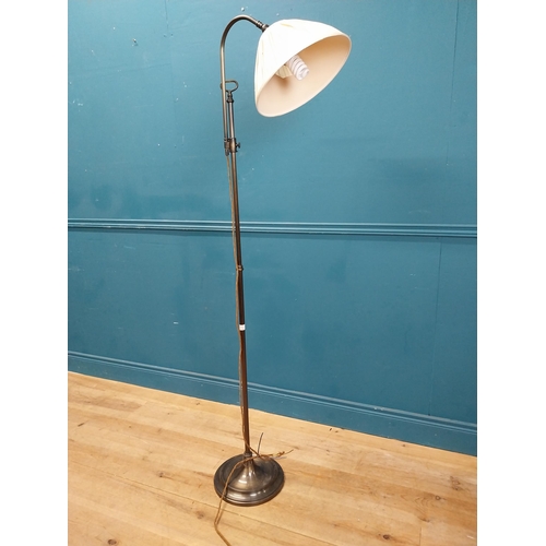 64 - Good quality bronzed metal standard lamp with cloth shade {170 cm H x 54 cm W x 30 cm D}.