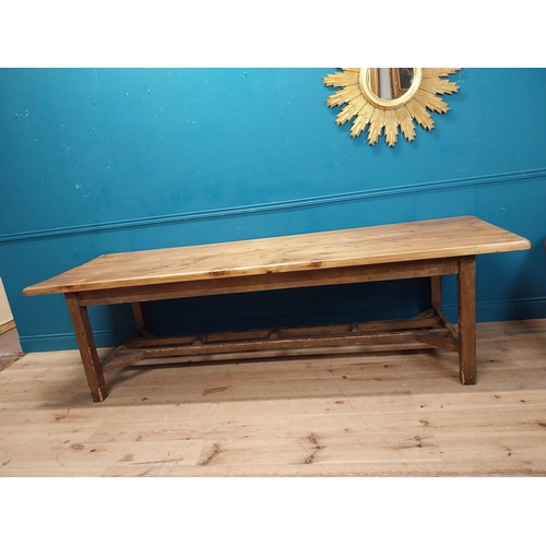 66 - Good quality pine country kitchen table raised on square legs and double stretcher {76 cm H x 270 cm... 