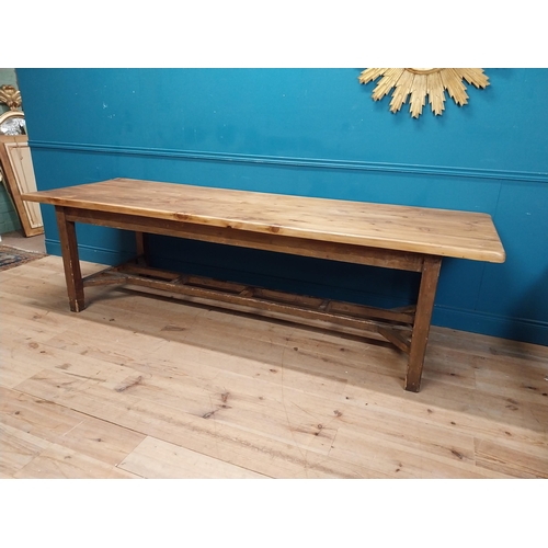 66 - Good quality pine country kitchen table raised on square legs and double stretcher {76 cm H x 270 cm... 