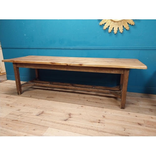 66 - Good quality pine country kitchen table raised on square legs and double stretcher {76 cm H x 270 cm... 