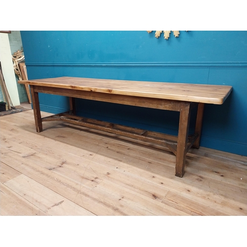 66 - Good quality pine country kitchen table raised on square legs and double stretcher {76 cm H x 270 cm... 