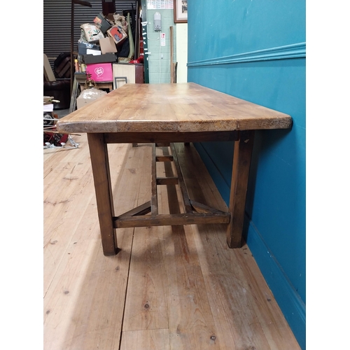 66 - Good quality pine country kitchen table raised on square legs and double stretcher {76 cm H x 270 cm... 