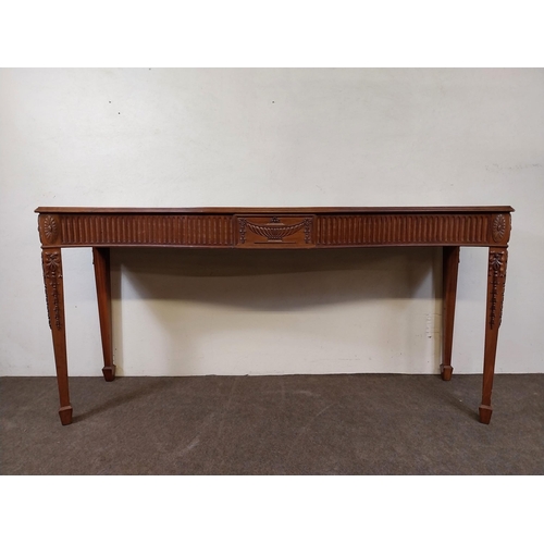 69 - Carved mahogany server raised on carved square tapered legs in the Adams style {87 cm H x 180 cm W x... 