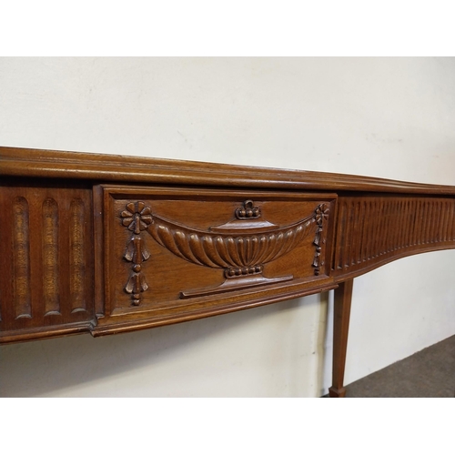 69 - Carved mahogany server raised on carved square tapered legs in the Adams style {87 cm H x 180 cm W x... 