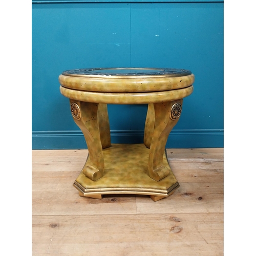 70 - Pair of painted pine lamp tables with inset glass top {63 cm H x 65 cm Dia.}.