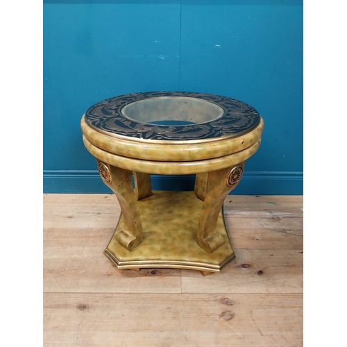 70 - Pair of painted pine lamp tables with inset glass top {63 cm H x 65 cm Dia.}.