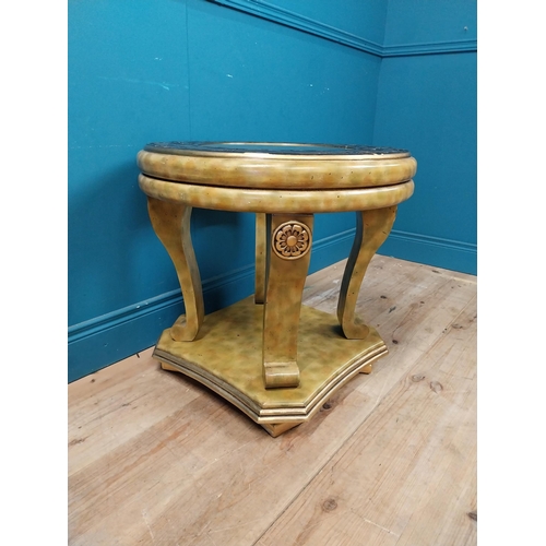 70 - Pair of painted pine lamp tables with inset glass top {63 cm H x 65 cm Dia.}.