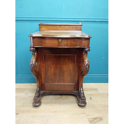 71 - Good quality Victorian mahogany Davenport with fitted interior and inset leather top raised on cabri... 