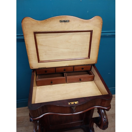 71 - Good quality Victorian mahogany Davenport with fitted interior and inset leather top raised on cabri... 