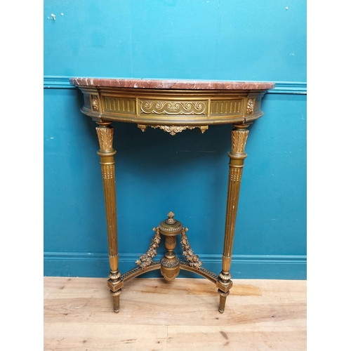 73 - Good quality giltwood and painted console table with marble top on tapered reeded legs. {101 cm H x ... 