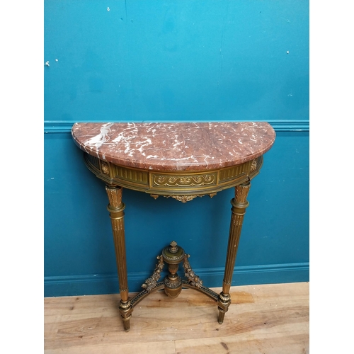 73 - Good quality giltwood and painted console table with marble top on tapered reeded legs. {101 cm H x ... 