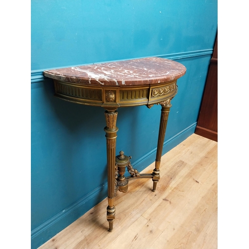 73 - Good quality giltwood and painted console table with marble top on tapered reeded legs. {101 cm H x ... 