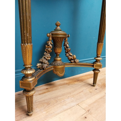 73 - Good quality giltwood and painted console table with marble top on tapered reeded legs. {101 cm H x ... 