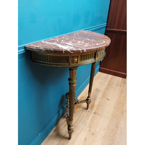 73 - Good quality giltwood and painted console table with marble top on tapered reeded legs. {101 cm H x ... 