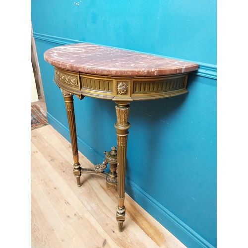 73 - Good quality giltwood and painted console table with marble top on tapered reeded legs. {101 cm H x ... 