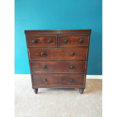 749 - 19th C. mahogany chest of drawers with two short drawers above three long graduated drawers raised o... 