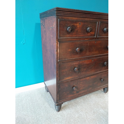 749 - 19th C. mahogany chest of drawers with two short drawers above three long graduated drawers raised o... 