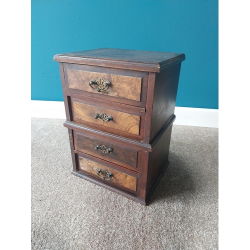 754 - Early 20th C. mahogany and walnut bank of four drawers {38cm H x  28cm W x 23cm D}