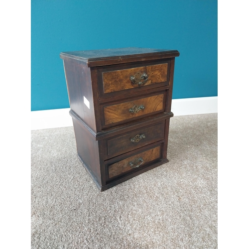 754 - Early 20th C. mahogany and walnut bank of four drawers {38cm H x  28cm W x 23cm D}