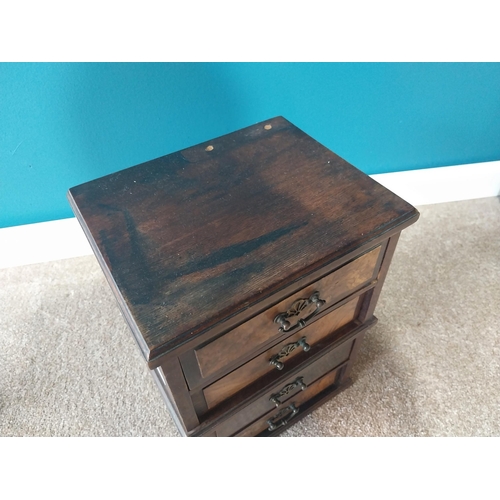 754 - Early 20th C. mahogany and walnut bank of four drawers {38cm H x  28cm W x 23cm D}