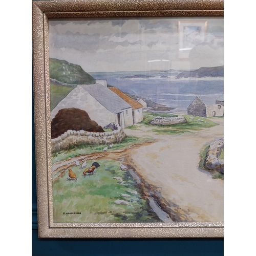 755 - P H Marrinan- Near Gortnahurk Co Donegal - Framed watercolour  {43 cm H x 59 cm W}.