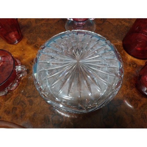 757 - Collection six Ruby glass pieces and cut crystal bowl {Vase 22 cm H x 20 cm W x 16 cm D and Bowl 9 c... 