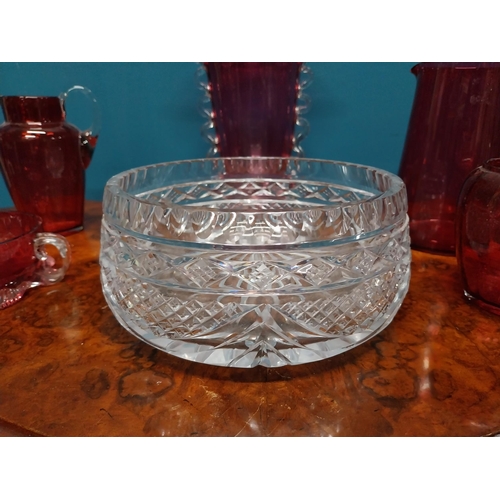 757 - Collection six Ruby glass pieces and cut crystal bowl {Vase 22 cm H x 20 cm W x 16 cm D and Bowl 9 c... 