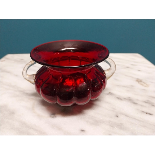 757 - Collection six Ruby glass pieces and cut crystal bowl {Vase 22 cm H x 20 cm W x 16 cm D and Bowl 9 c... 