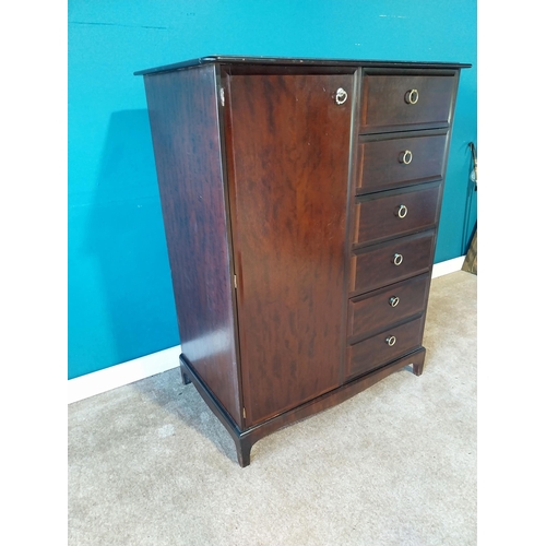 758 - Mahogany side cabinet with six drawers and single door raised on bracket feet {127 cm H 97 cm W 60cm... 