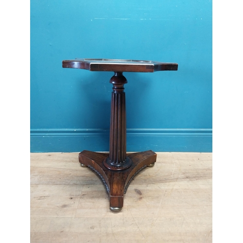 76 - William IV rosewood lamp table with inset tapsetry top and glass raised on reeded column and platorm... 