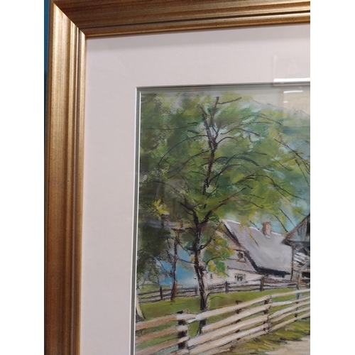 761 - Framed watercolour - Farmyard Scene. {60 cm H x 75 cm W} { cm H  cm W cm D}.