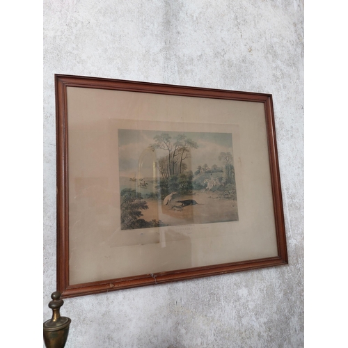 762 - 19th C. coloured Hunting print mounted in oak frame {51 cm H x 61 cm W}.