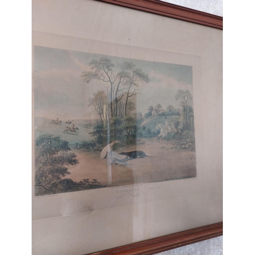 762 - 19th C. coloured Hunting print mounted in oak frame {51 cm H x 61 cm W}.