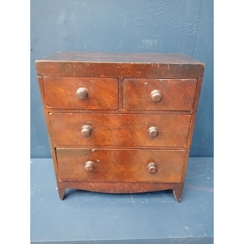 764 - Oak watch maker's chest the two short drawers over two long drawers { 32cm H X 36cm W X 16cm D ].