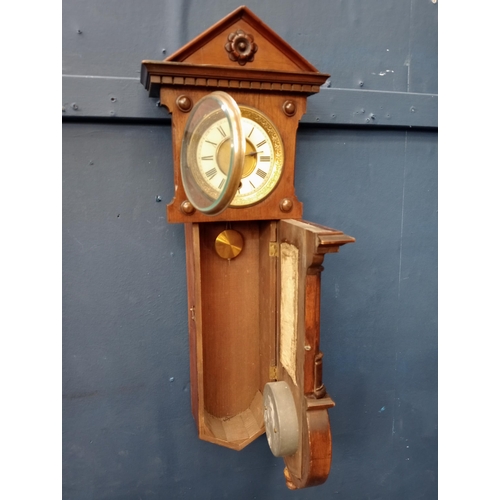 767 - Wurttemberg clock - barometer with enamel dials. { 65cm H X 22cm W X 11cm D }.