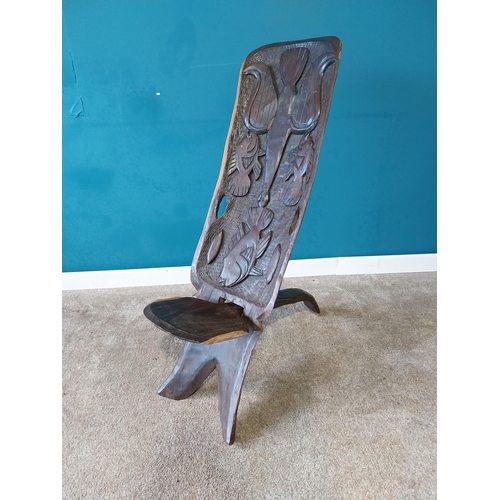 768 - Carved hardwood birthing chair { 110cm H X 36cm W X 60cm D }. { cm H  cm W cm D}.