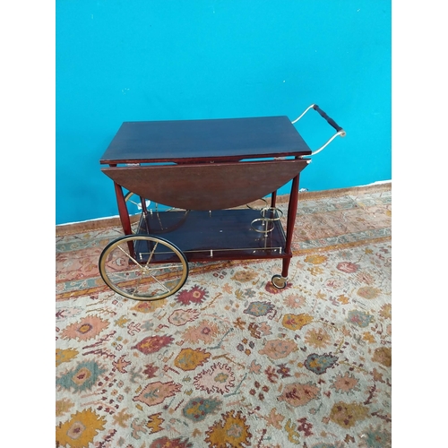 775 - Retro brass and veneered drinks' trolley {76 cm H x 87 cm W x 49 cm D}.{ cm H  cm W cm D}.