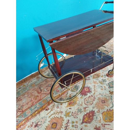 775 - Retro brass and veneered drinks' trolley {76 cm H x 87 cm W x 49 cm D}.{ cm H  cm W cm D}.