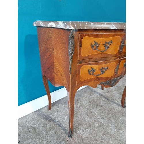 776 - Kingwood chest the marble above two long drawers with metal mounts, raised on shaped legs. { 74cm H ... 