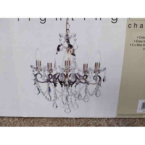 779 - Juliet brushed brass five branch crystal chandelier - unused new in box.{ cm H  cm W cm D}.