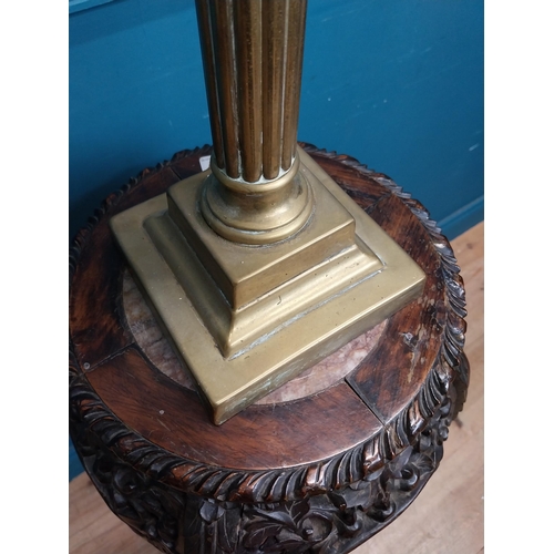 78 - 19th C. brass corinthian column table lamp with cut glass bowl and cloth shade originally from Luttr... 