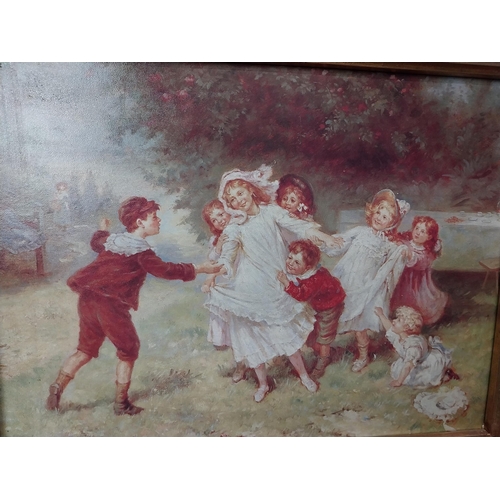 80 - Good quality oleograph mounted in gilt frame - Children at Play . {64 cm H x 70 cm W}.