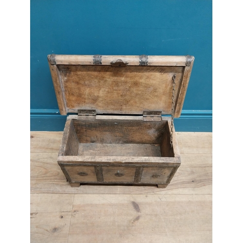 83 - Indian hardwood and metal treasure chest {26 cm H x 44 cm W x 22 cm D}.