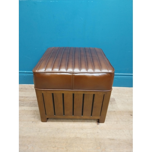 84 - Exceptional quality cherrywood and hand died leather foot stool {40 cm H x 44 cm W x 44 cm D}.