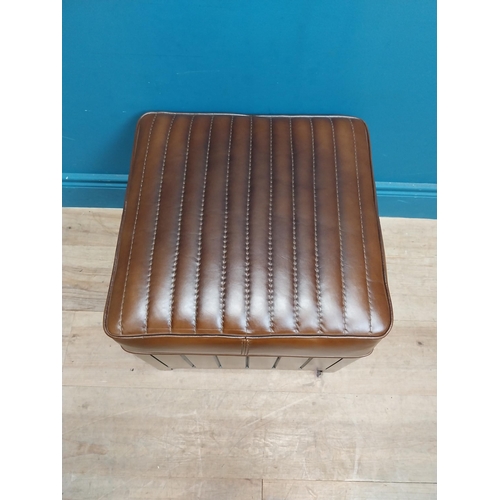 84 - Exceptional quality cherrywood and hand died leather foot stool {40 cm H x 44 cm W x 44 cm D}.