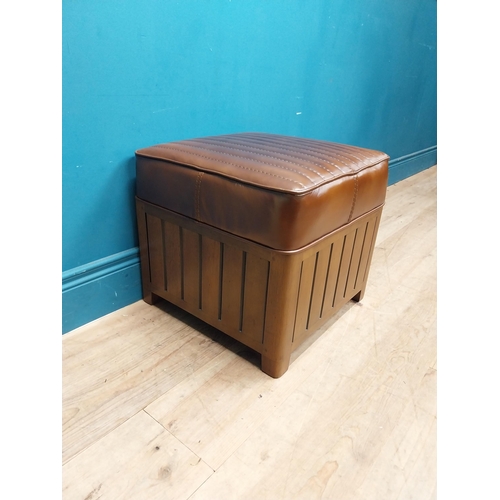 84 - Exceptional quality cherrywood and hand died leather foot stool {40 cm H x 44 cm W x 44 cm D}.